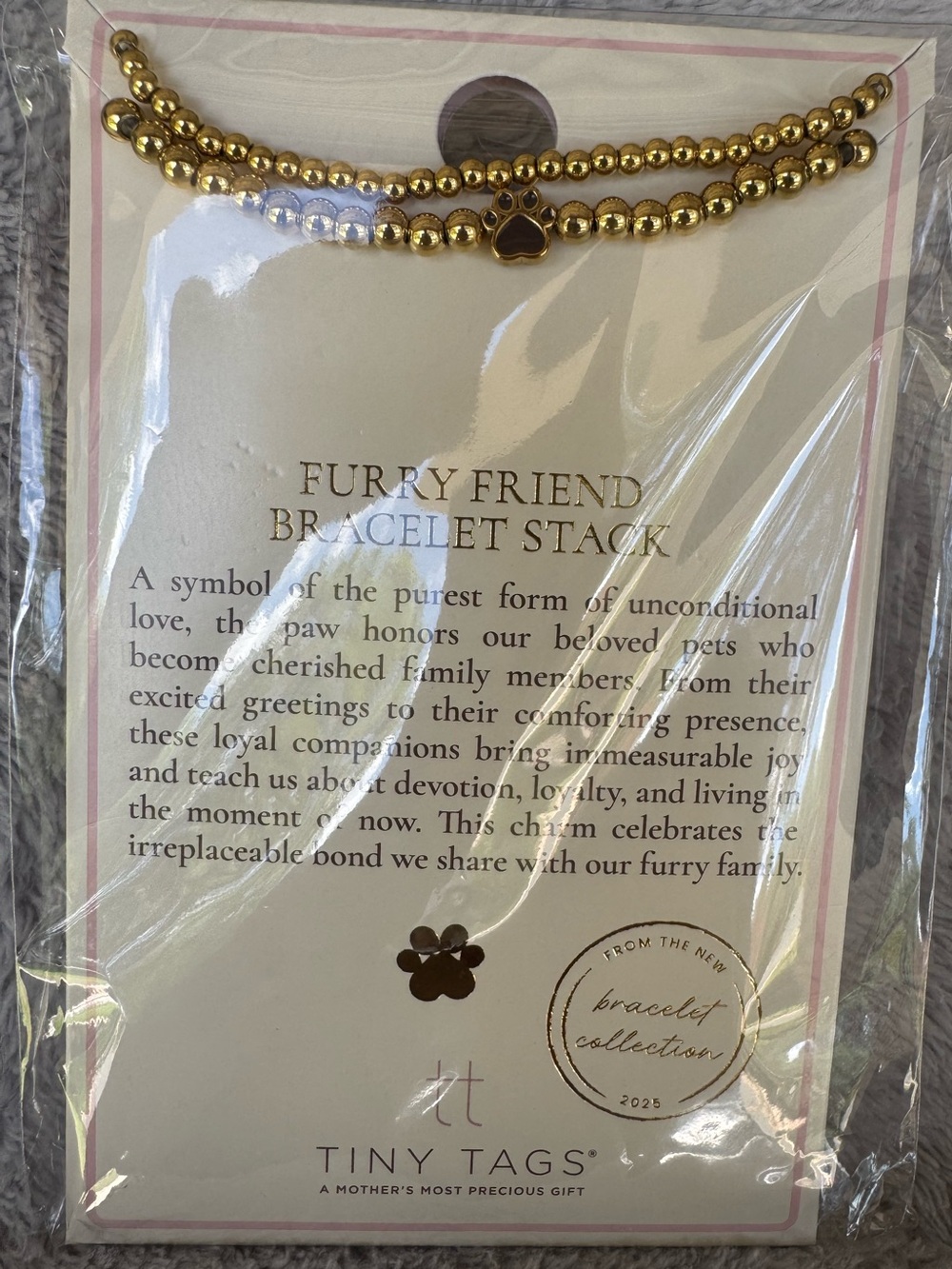 Tiny Tags 14k Gold Ion Plated Furry Friend Bracelet Stack